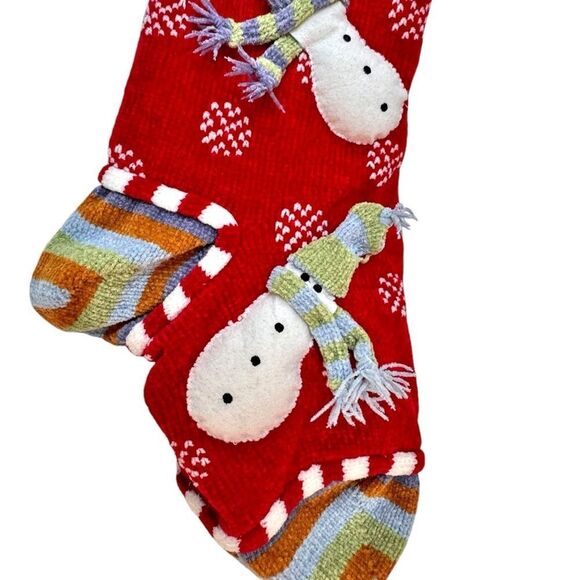 Knit Red Christmas Holiday Stocking Snowmen & Tassles. - Picture 5 of 7